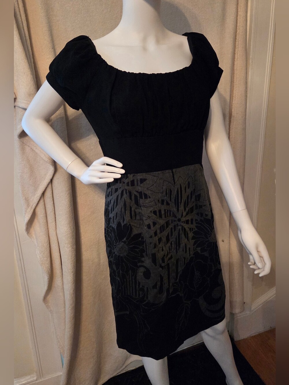 Black Floral Dress With Ruched Bodice